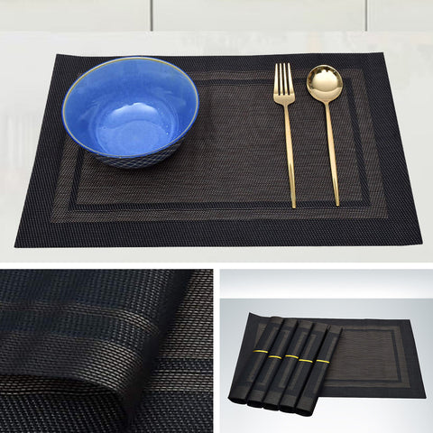 (Pack of 6) Jet Black- Assorted PVC Table Mats