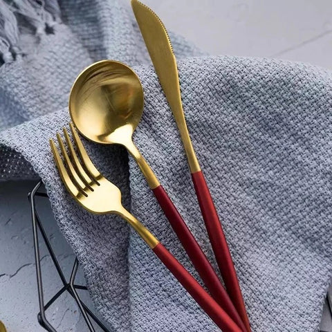 4Pcs Stainless Steel Red Cutlery Set