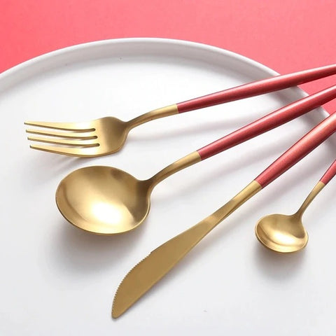 4Pcs Stainless Steel Red Cutlery Set