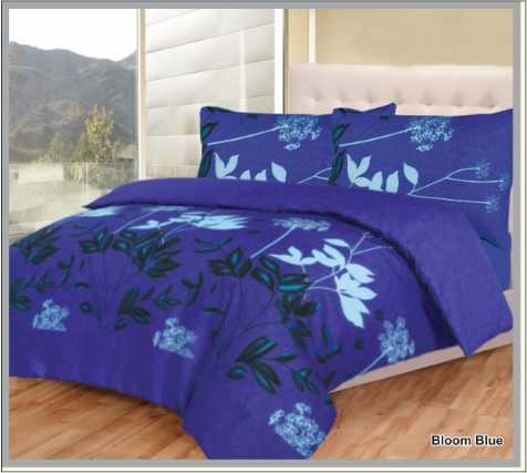 Bloom Blue Cotton Satin Bedsheet
