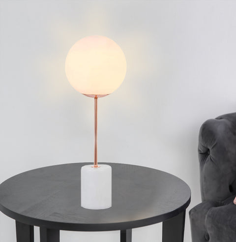 White Glass Globe Marble Base Table Lamp