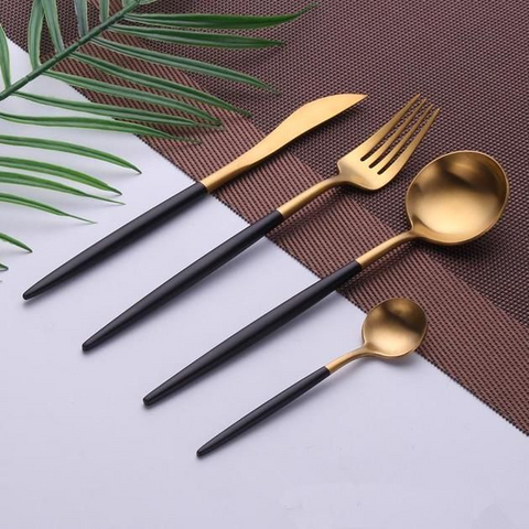 4Pcs Stainless Steel Black Cutlery Set