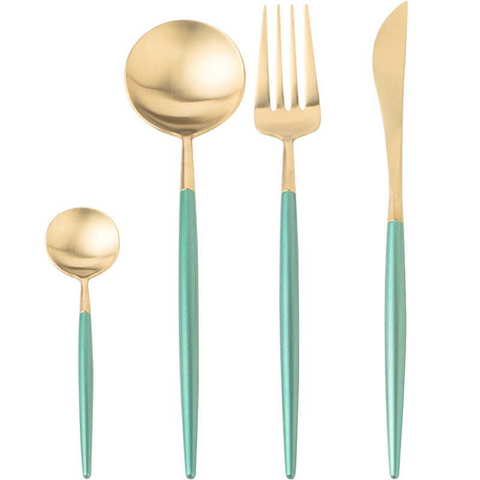 4Pcs Stainless Steel Light Green Cutlery Set