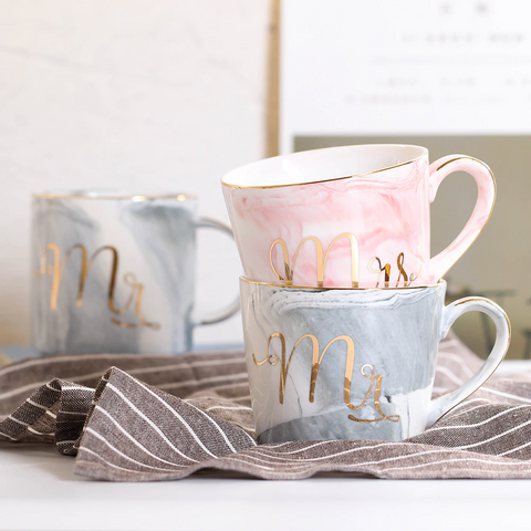 Mr And Mrs Paired Marble Mugs