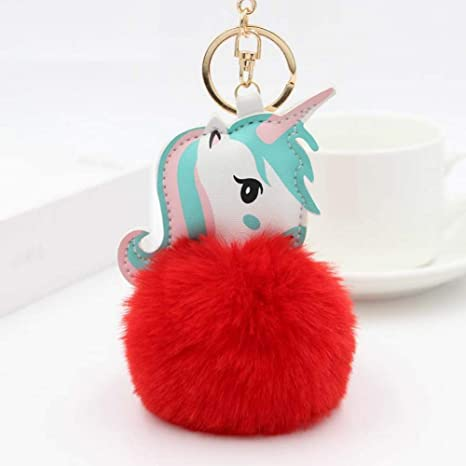 Fluffy Ball hanging Keychain-  Unicorn Character
