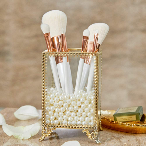 Gold Plated Square Glass Brush Holder