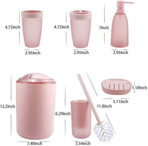 7Pcs Cerbior Pink Premium Plastic Bathroom Accessories Set