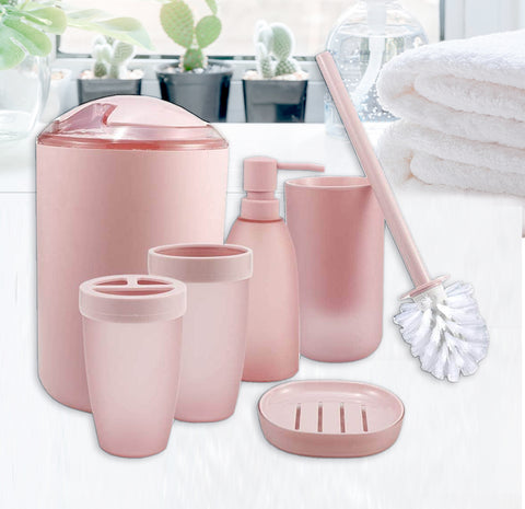 7Pcs Cerbior Pink Premium Plastic Bathroom Accessories Set