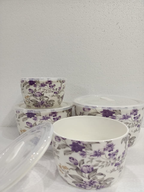 4Pcs Purple Ceramic Sealed Bowls