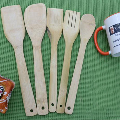 5Pcs Non Stick Pure Bamboo Wooden Spoon Set