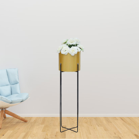 Gold Planter Flower Pot With Black Stand