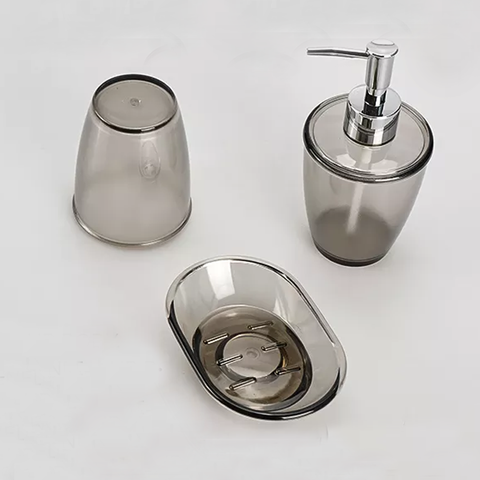 3Pcs Glossy Grey Plasticware Bath Accessories Set