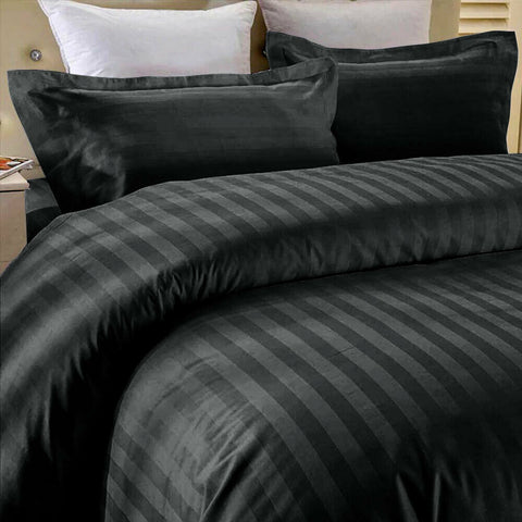 Luxury Stripe Duvet Cover Set- Black